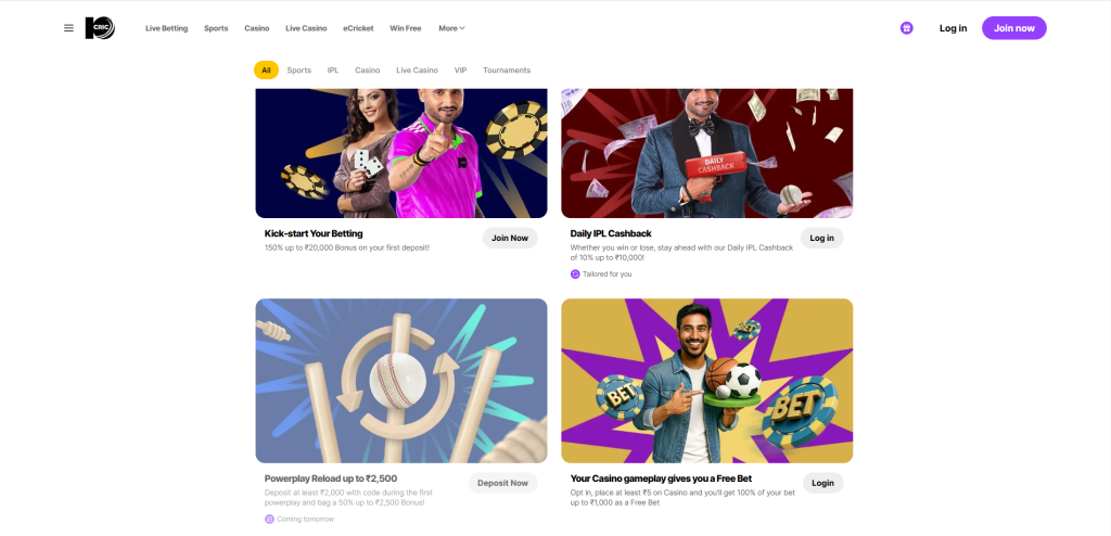 10CRIC Casino Bonuses & Promotions